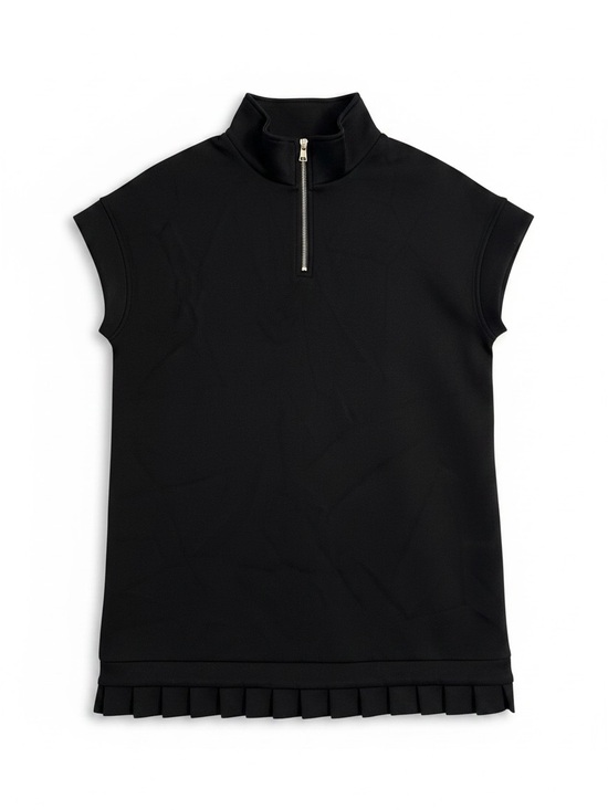 SSYS Tops - SSYS The Label Quarter Zip Sleeveless Top L Black Pleated Hem Scuba Mock Neck